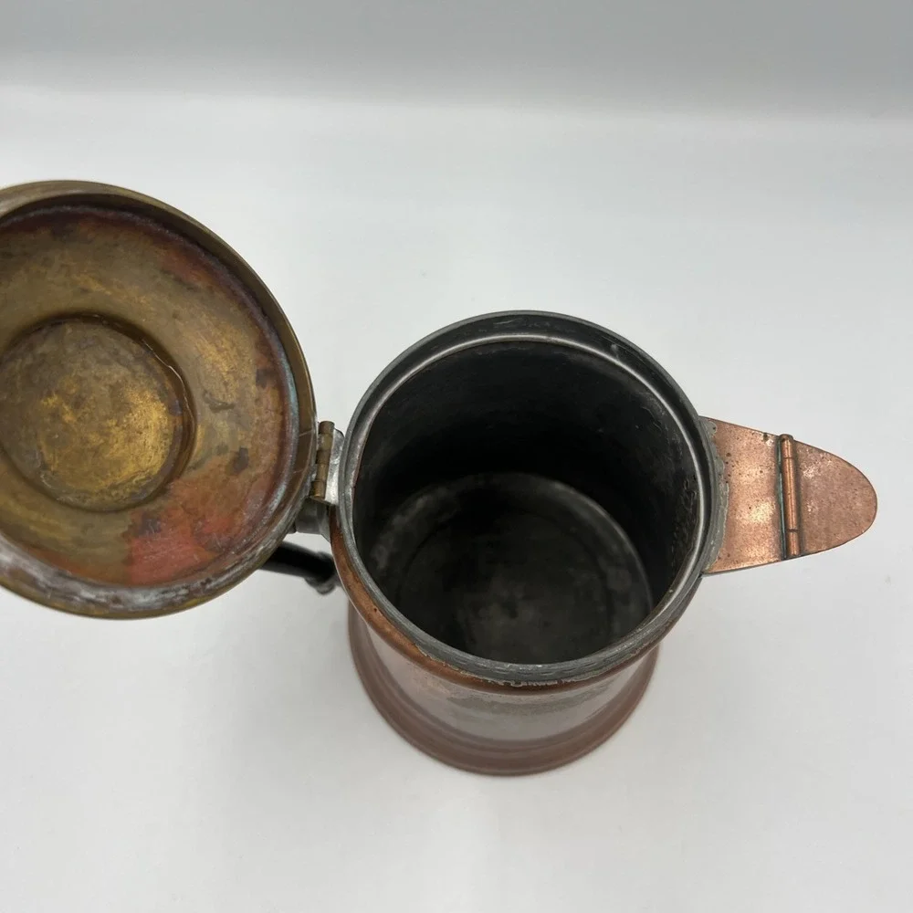Vintage Copper And Brass‎ Revere Ware Tea Kettle Wood Handle Double Circle